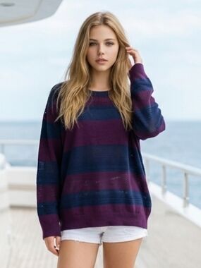 Market & Spruce Striped Sweater - Blue and Purple Striped Size XXL